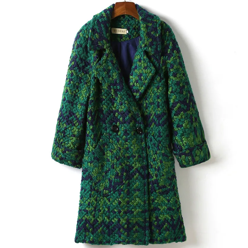 High Quality Wool Coat Women Slim Medium-long Tweed Jacket Fashion Female Outwear Green Coat Brand Women Jacket 7