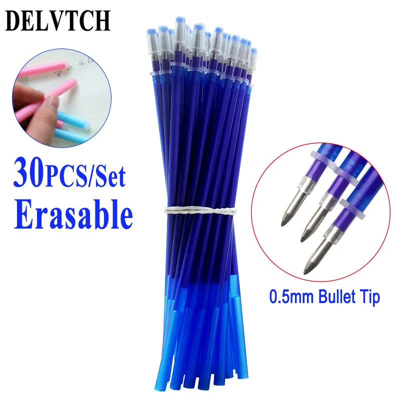 

DELVTCH 30Pcs/Set 0.5mm Gel Pen Erasable Refill Rod Magic Erasable Pen Accessory Blue Ink Office School Stationery Writing Tools