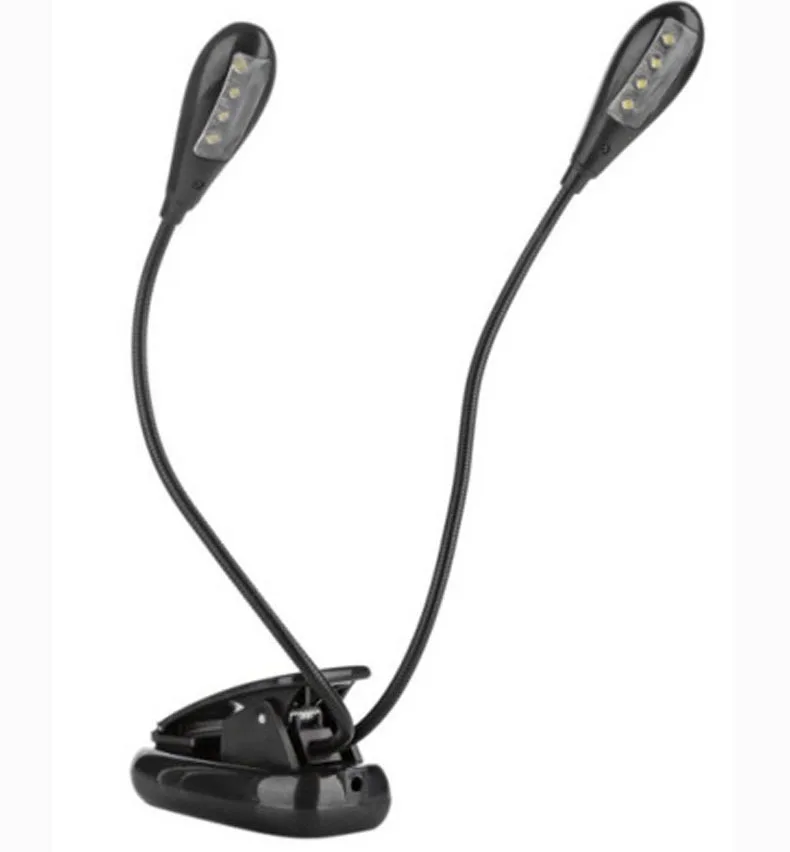 

Double Pole table reading light mini LED reading lamp with Dual Flexible Clip-on Arm Eye-protection desk light with 8 LED