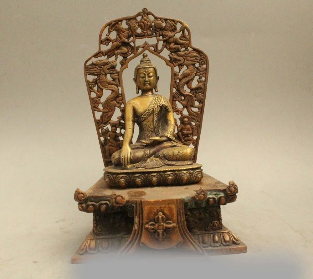 

8" Tibet Temple Bronze Siddhartha Sakyamuni Shakyamuni Amitabha Buddha Statue