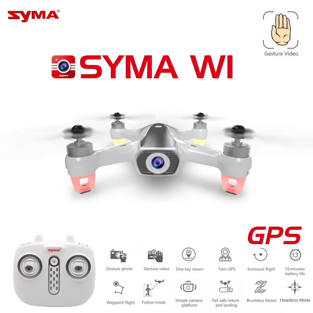  Newest Syma W1 Drone GPS 5G WiFi FPV with 1080P HD Adjustable Camera Following Me Mode Gestures RC 