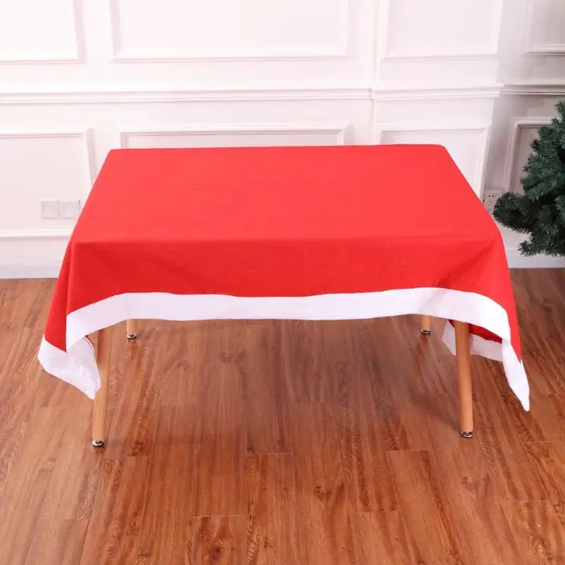 New Year Tablecloth Decoration Solid Color Long Red Christmas Tablecloth Christmas Supplies Cloth