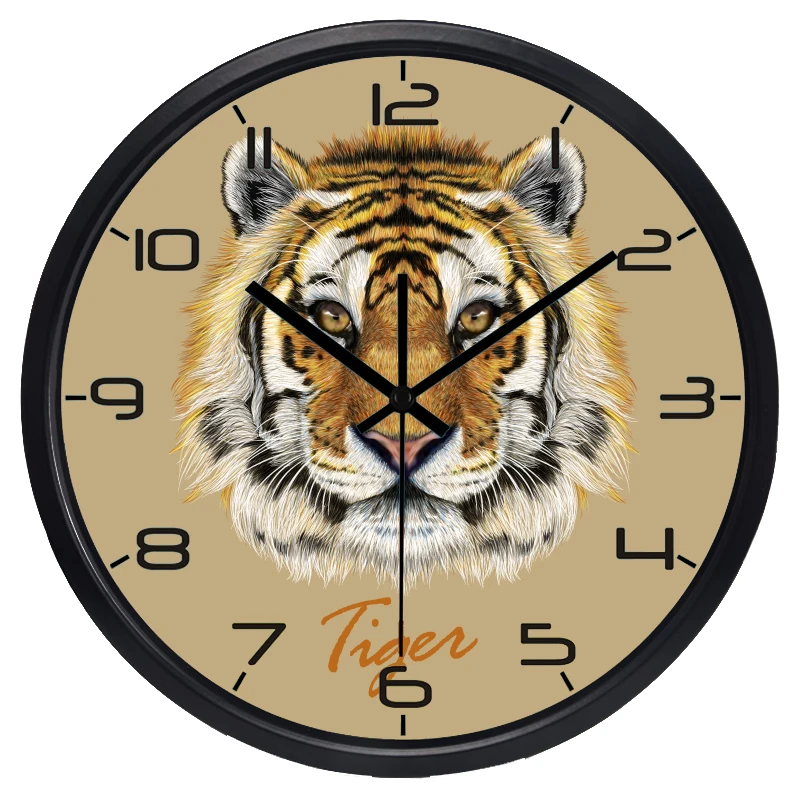 Large Tiger Head Mighty Lion Wall Clock, King Of The Forest No Ticking