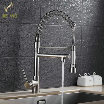 

Black and Chrome Finish Kitchen Sink Faucet Deck Mount Pull Out Dual Sprayer Nozzle Hot Cold Mixer Water Taps JM5210
