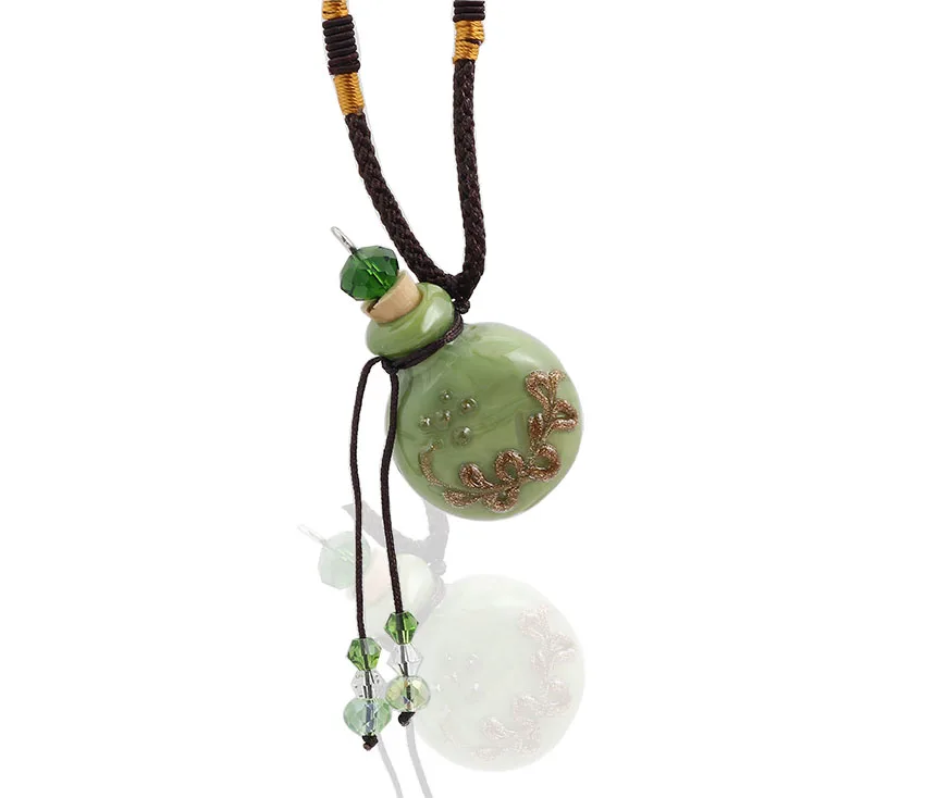 

NEW Murano Glass Lampwork Pendant Rope Chain Green Necklace Essential Oil Diffuser perfume bottle Crystal Rhinestone necklaces