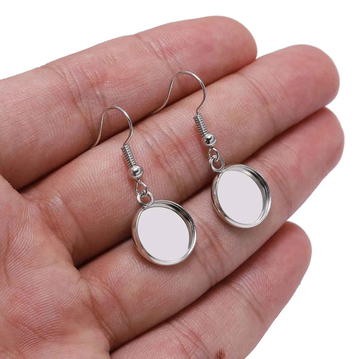 10pcs 10-25mm Tray Bezel Cabochon Earring Hook Blank Setting Round Pendant Ear Base Findings For DIY Glass Cameo Jewelry Making