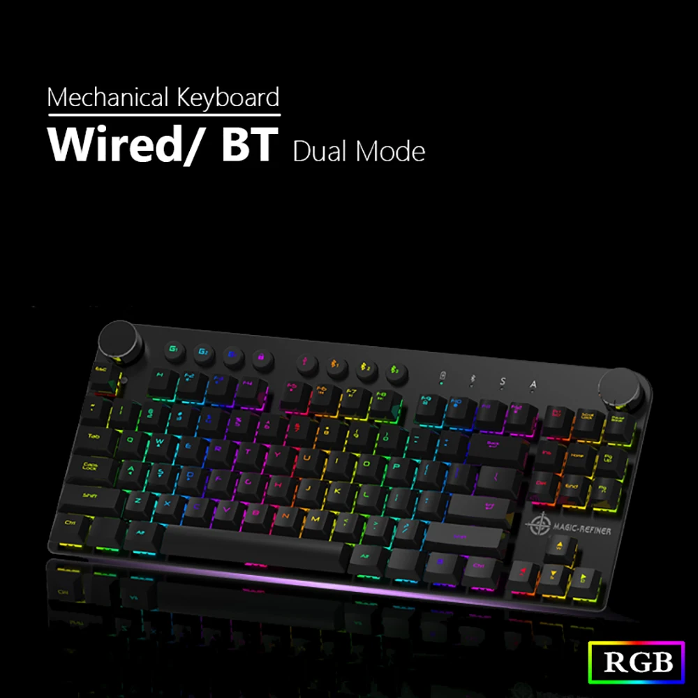 MAGIC-REFINER MK11 Механическая игровая клавиатура Проводная USB и беспроводная BT 3,0 RGB подсветка переключаемая 87 клавишная игровая клавиатура