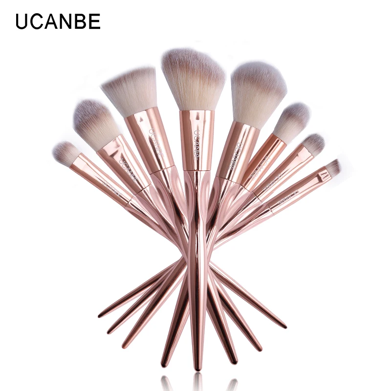 

UCANBE Brand 8pcs Grasp Handle Rose Gold Metallic Makeup Brushes Kit Set For Eyeshadow Contour Top Soft Fiber Hair Make Up Brush
