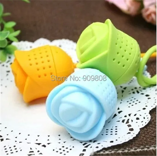 

1000pcs/lot Cute Creative Silicone Rose Design Tea Leaf Strainer Herbal Spice Infuser Tea Filter - Color Assorted