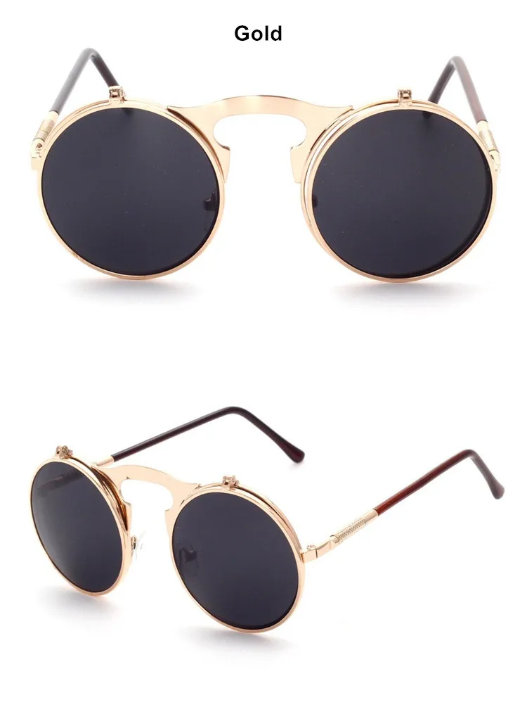 YOOSKE высокое качество женские солнцезащитные очки в стиле стимпанк Для мужчин бренд Круглый раскладушка очки с металлическим каркасом