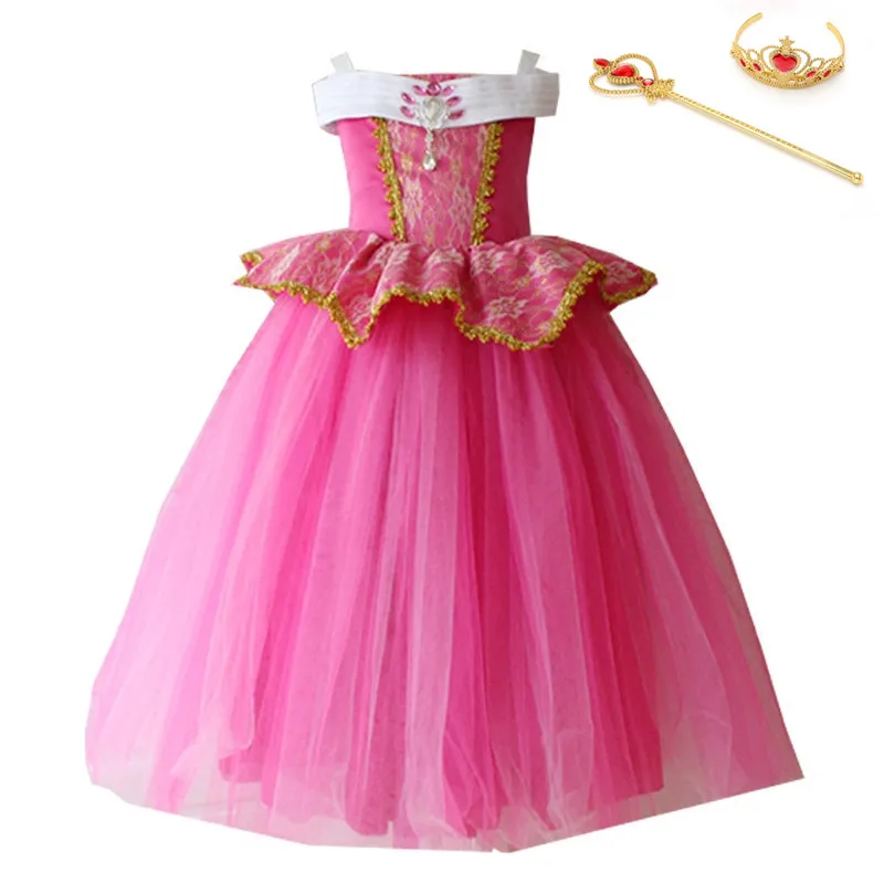 

Teenmiro Kids Princess Belle Aurora Dresses for Girls Sleeping Beauty Costumes Children Birthday Party Dress Girl Tulle Gowns