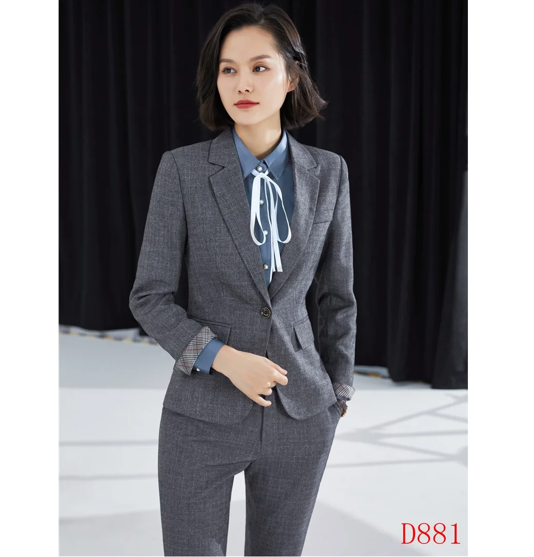 Высококачественные формальные женские брючные костюмы для женщин Деловые костюмы Серый Блейзер и пиджак Наборы брючные костюмы офисный униформенный стиль