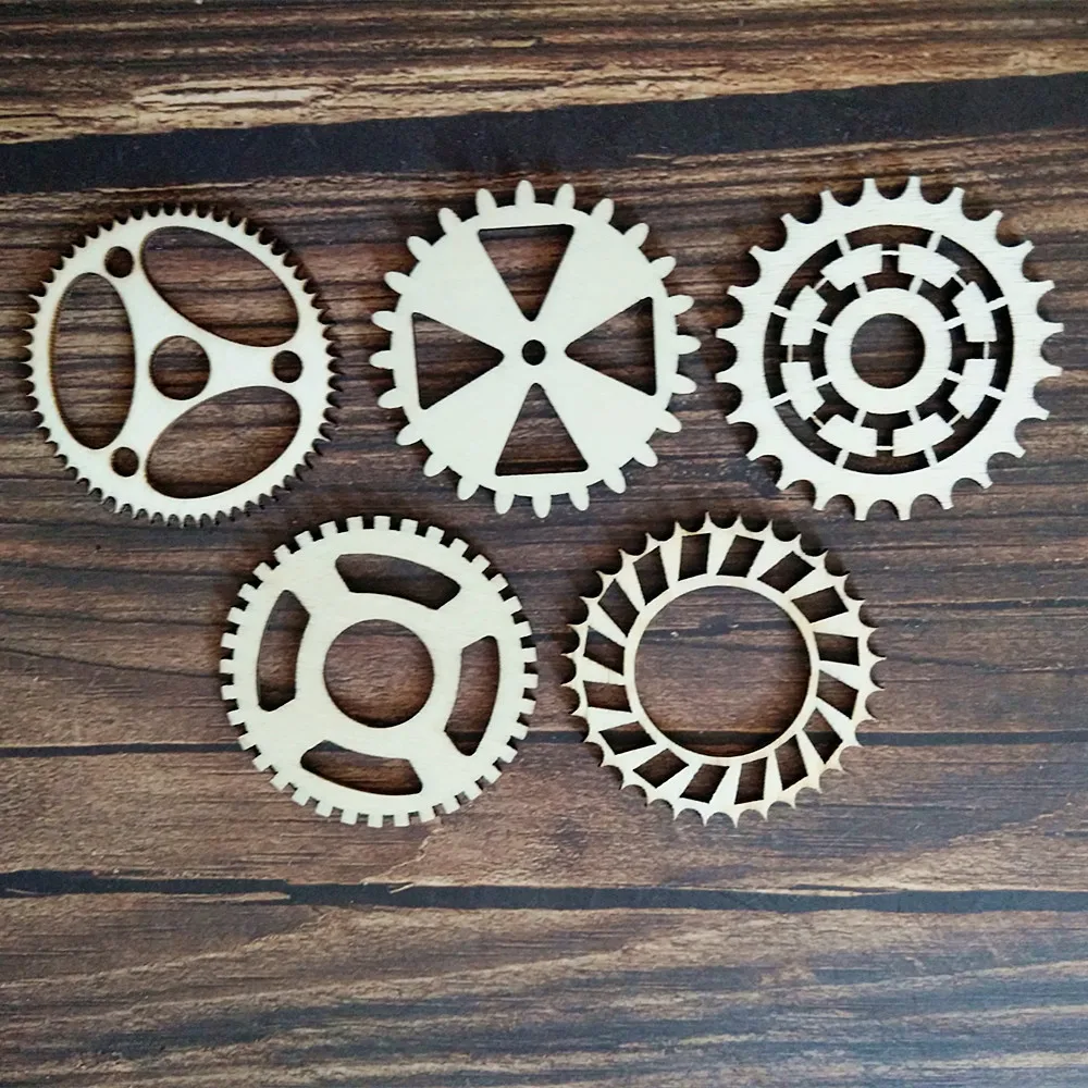 50pcs Unfinished Wooden Gears Craft Party Decor Table Decoration Wood