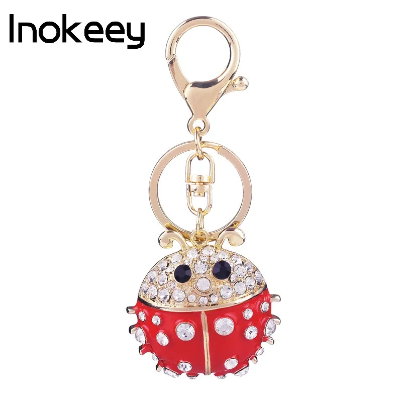 

Inokeey Red Rhinestone Ladybug Key Chain For Women And Men Alloy Enamel Insect Bag Car Keychain Accessories