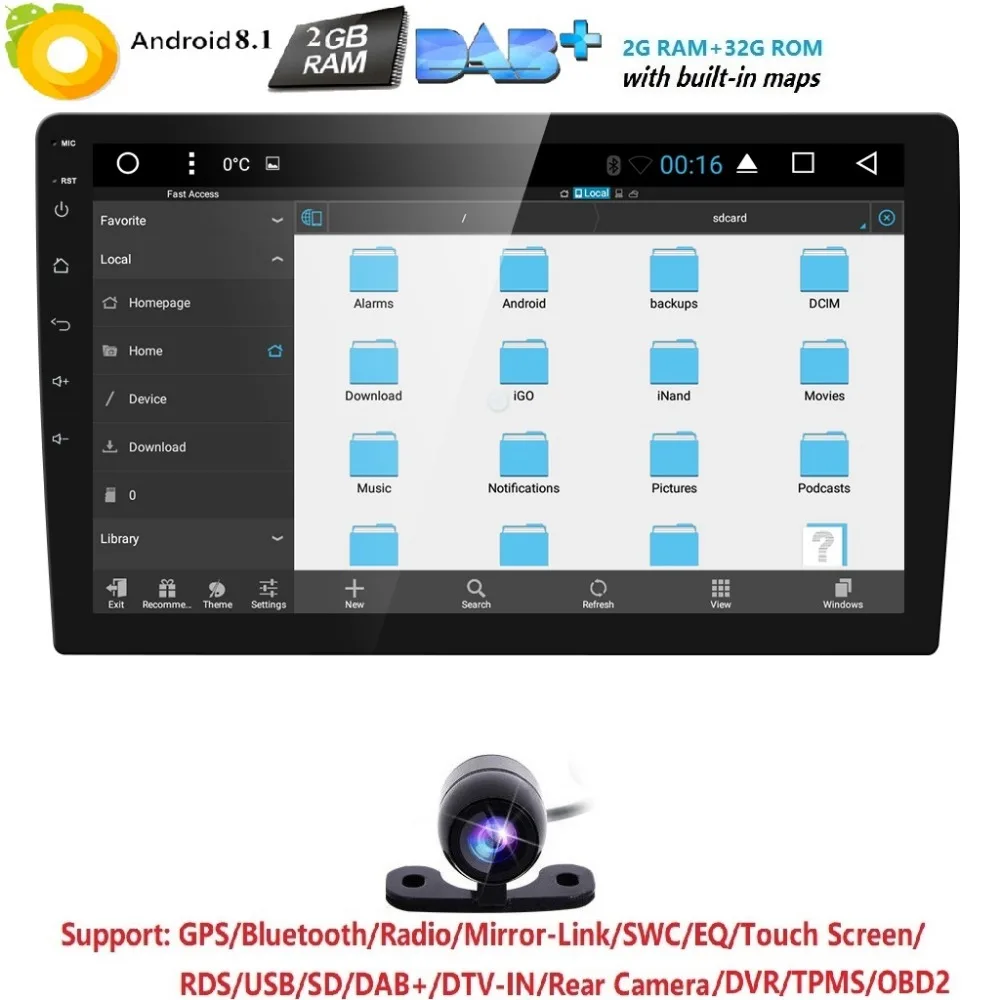 

Android 8.1 1024*600 QuadCore 10.1 inch Double 2din Car GPS Player Bluetooth Stereo Sat Nav RDS WIFI Multimedia DTV SWC RDS DAB+