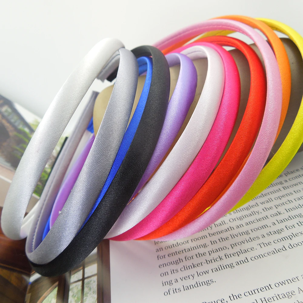 6pcs lot 9mm Plain Solid Color Satin Covered Hairbands Ribbon Covered Adult Kids Metal Headbands 