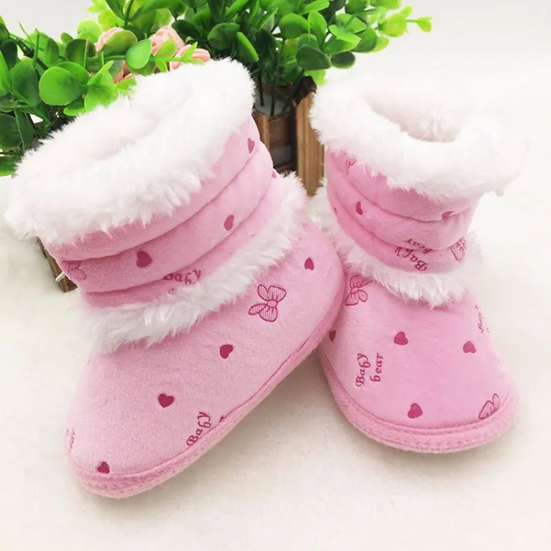 Теплые Зимние флисовые сапоги для маленьких детей 0-18 месяцев Нескользящие повседневные зимние сапоги на мягкой подошве Милая стильная обувь с принтом, 3 цвета