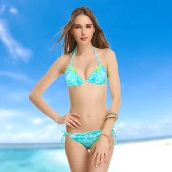 

Bikini Set Print Blue Women Swimwear Beading DIY Bandage Luxury Swimsuit adjustable Spaghetti straps Biquini Bathing Suit