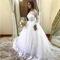 Новые сказочные свадебные платья с длинными рукавами кружевной с бисерной вышивкой блестящие кружевные свадебные платья любого размера и
