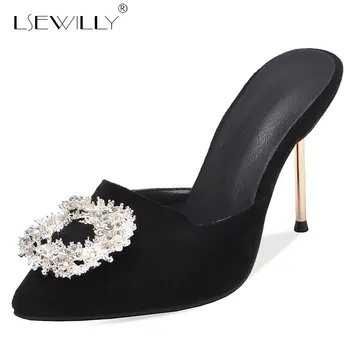 

Lsewilly Slingback Sandalias 2019 Spring Black Pointed Toe Ladies Mules Thin High Heels Sexy Woman Shoes Plus Size 43 E719