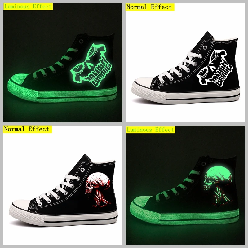 

Halloween Party Printed Canvas Shoes Glow Effect Halloween Monster Design Men Tenis Espadrilles Luminous Skeleton Print Shoes