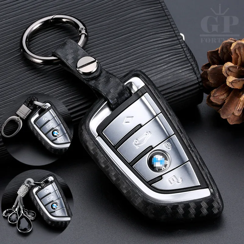 

Carbon Fiber Car Key Case Metal Leather keychian For Bmw e46 X5 E53 X3 E83 G30 E90 E39 E46 F30 F10 F20 E34 E38 Z3 Car Key Cover