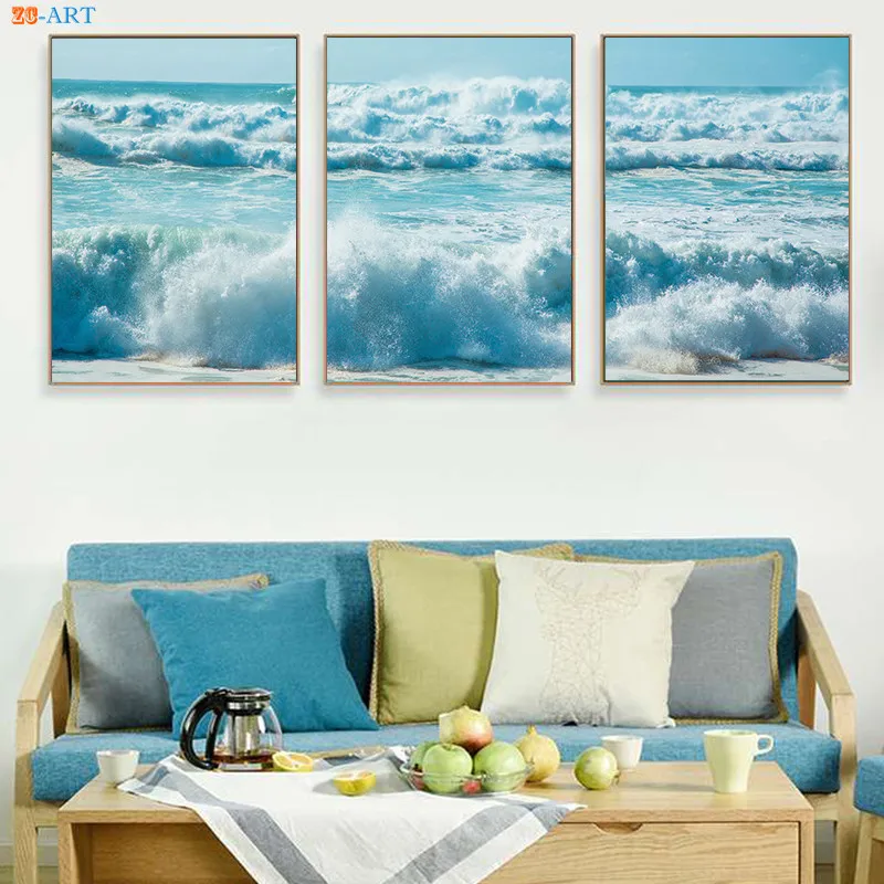 

Ocean Poster Waves Wall Art Blue Water Print Sea Canvas Painting Wall Pictures for Living Room Nordic Decoration Decor