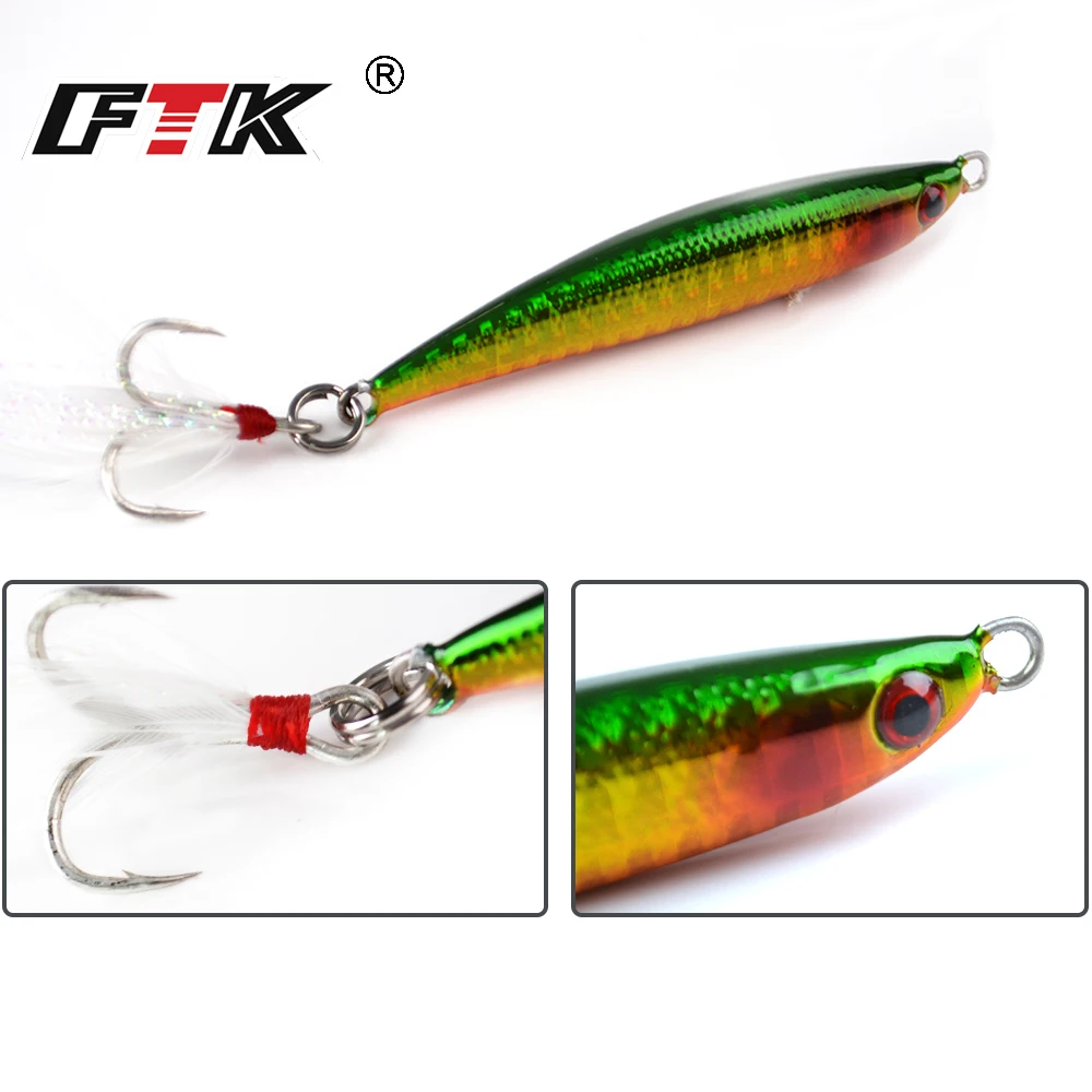 

FTK Fishing Metal Jigging Lure 1PC 4Colors Weight 20g/40g/60g Glowing Hard Bait Sinking Spoon Hooks Lure Fishing Tackle