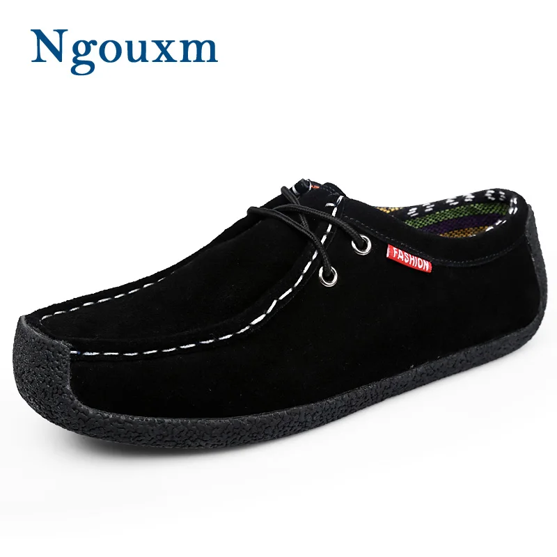 

Ngouxm Loafers Men Spring Autumn Handmade Sewing Suede Leather Man's Casual Shoes Breathable Lace-Up Plus Size Man Flat Footwear