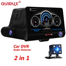Quidux Английский & Русский Голос 2 в 1 Видеорегистраторы для автомобилей 4.0 дюймов автомобилей Лазерная Радар-1080 P HD Автомобильный Камера Регистраторы лазерный Детектор 3 объектива Камера