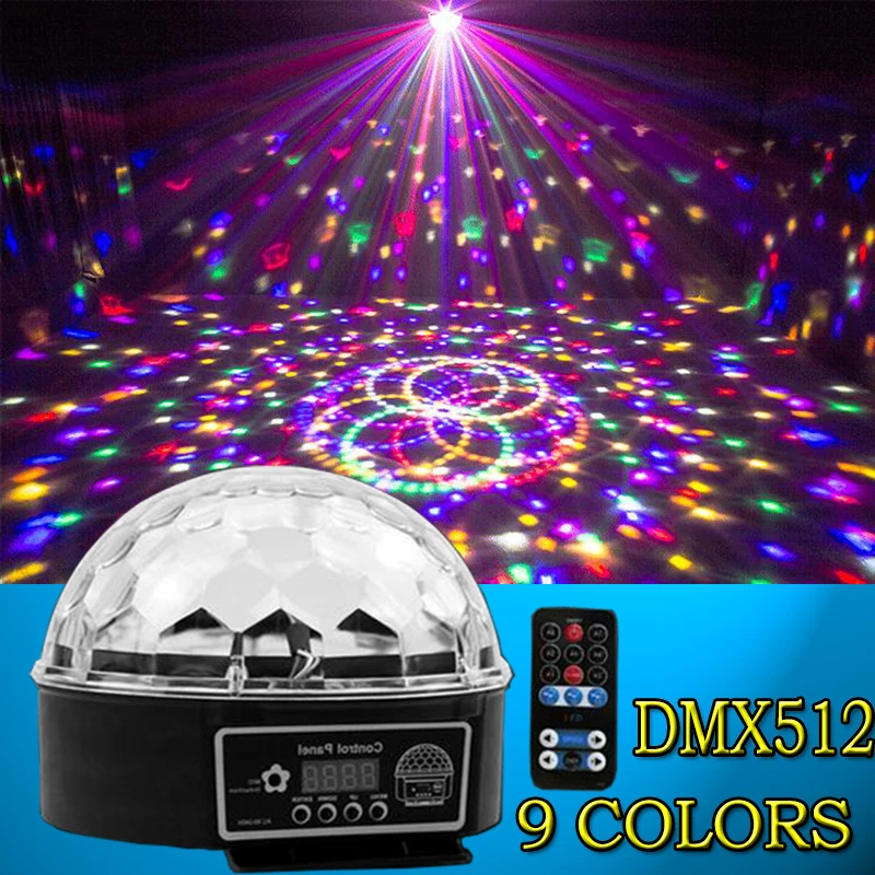 2017 new LED remote 9 colors 28W DMX magic ball DJ disco sound control crystal