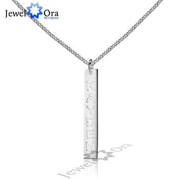 

Trendy Hollow Name Engrave 925 Sterling Silver Bar Necklace & Pendants Personalized Christmas Jewelry (JewelOra NE101542)