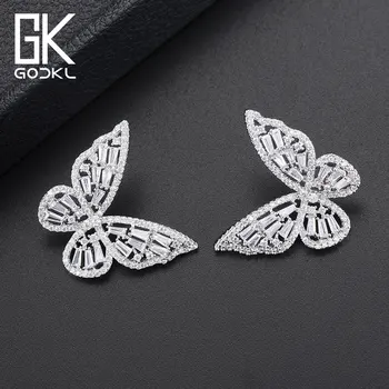 

GODKI Fashion Korean Butterfly Stud Earrings For Women Wedding Cubic Zirconia Crystal Bohemian Dubai Bridal Silver Stud Earrings