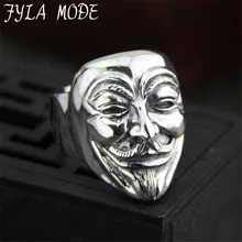 New Design Guy Fawkes Mask Film Style Ring S925 Sterling Silver Finger Ring V for Vendetta Trendy Men Mask Jewelry 28MM 24.40G