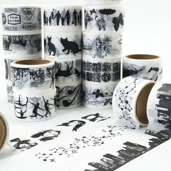 

1 Pcs 30mm Wide Novelty Retro Creative Newspaper City Deer Feather Postmark Black Cat Decorative Washi Tape DIY Scrapbooking