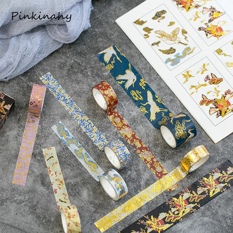 

3 pcs Vintage Gold Pattern Court Crane Clouds Wave Chinese Washi Tape Set DIY Planner Diary Scrapbooking Masking Tape JD079