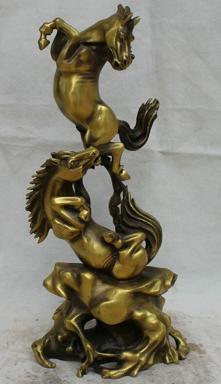 

Collectible bronze S1975 16" Chinese Copper Folk Two Fengshui Zodiac Year Horse Battle Statue sculpture B0403