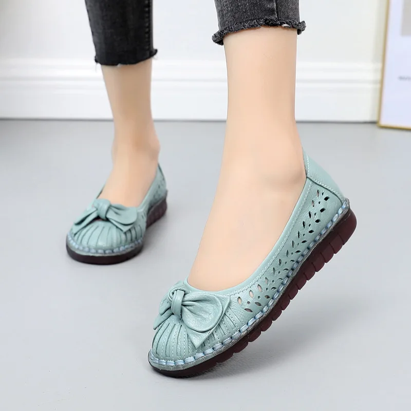 Najtaniej MUYANG letnie buty damskie sandały oryginalna skóra miękka Hollow mieszkania sandały damskie łuk oddychające damskie buty