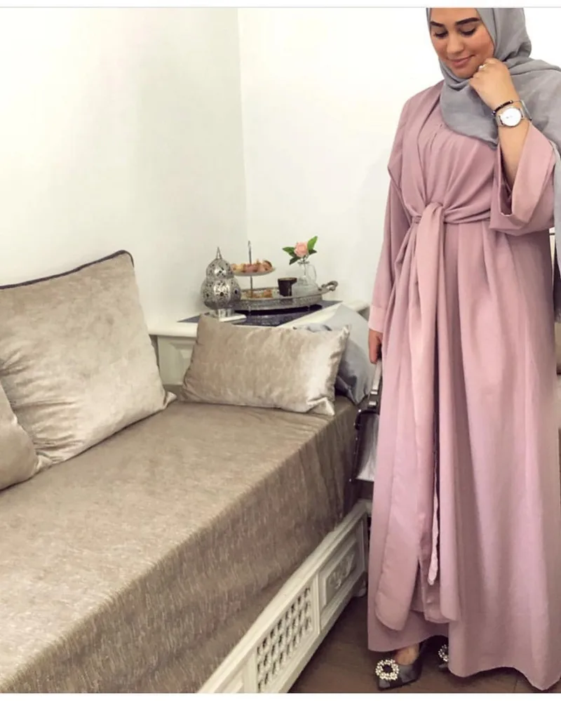 Модные мусульманка Поддельные 2 предмета халат мусульманин турецкий Дубайский мусульманский купальный костюм чехол Полная длина ноги Услуги Абая