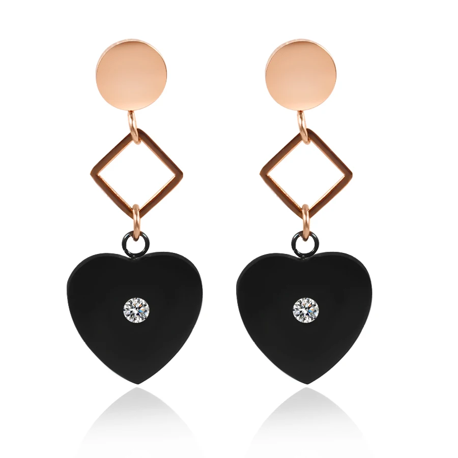 

2018 Mixed Color Heart Design Drop Earrings Gold Color And Black Plating Metal Earrings For Women Jewelry