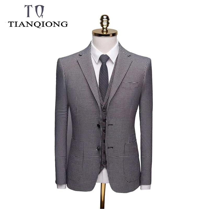 TianQiong новые деловые костюмы Мужские приталенные свадебные костюмы на одной пуговице официальные костюмы 3 штуки костюмы для выпускного вечера с брюками для мужчин