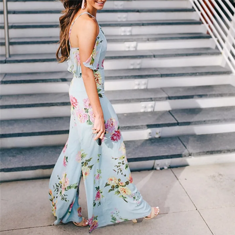 Fashion summer jumpsuit woman 2018 Strap Floral Sleeveless Backless Jumpsuit Long Wide Leg Trousers pantaloni siamesi J28#N (7)