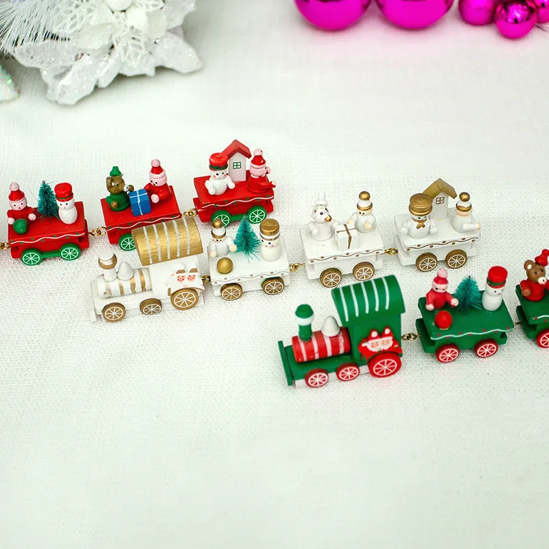 

new Christmas train painted wood with Santa/bear Xmas kid toys gift ornament navidad Christmas Decoration for home new year gift