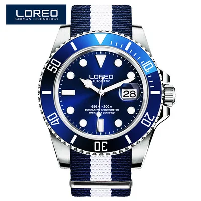 LOREO Brand Water Ghost Series Classic Green Dial Luxury Men Automatic Watches Stainless Steel 200m Waterproof Mechanical Watch - Цвет: Colour 17