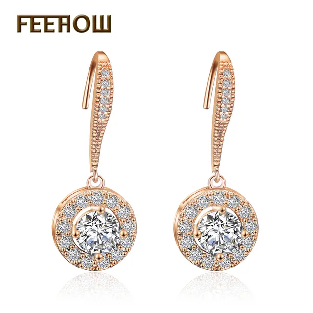 Feehow Trendy Round Shpe Cubic Zircon Earrings With Sparking Stone Feehow Trendy Round Shpe Cubic Zircon Earrings With Sparking Stone Drop For Women Female Wedding