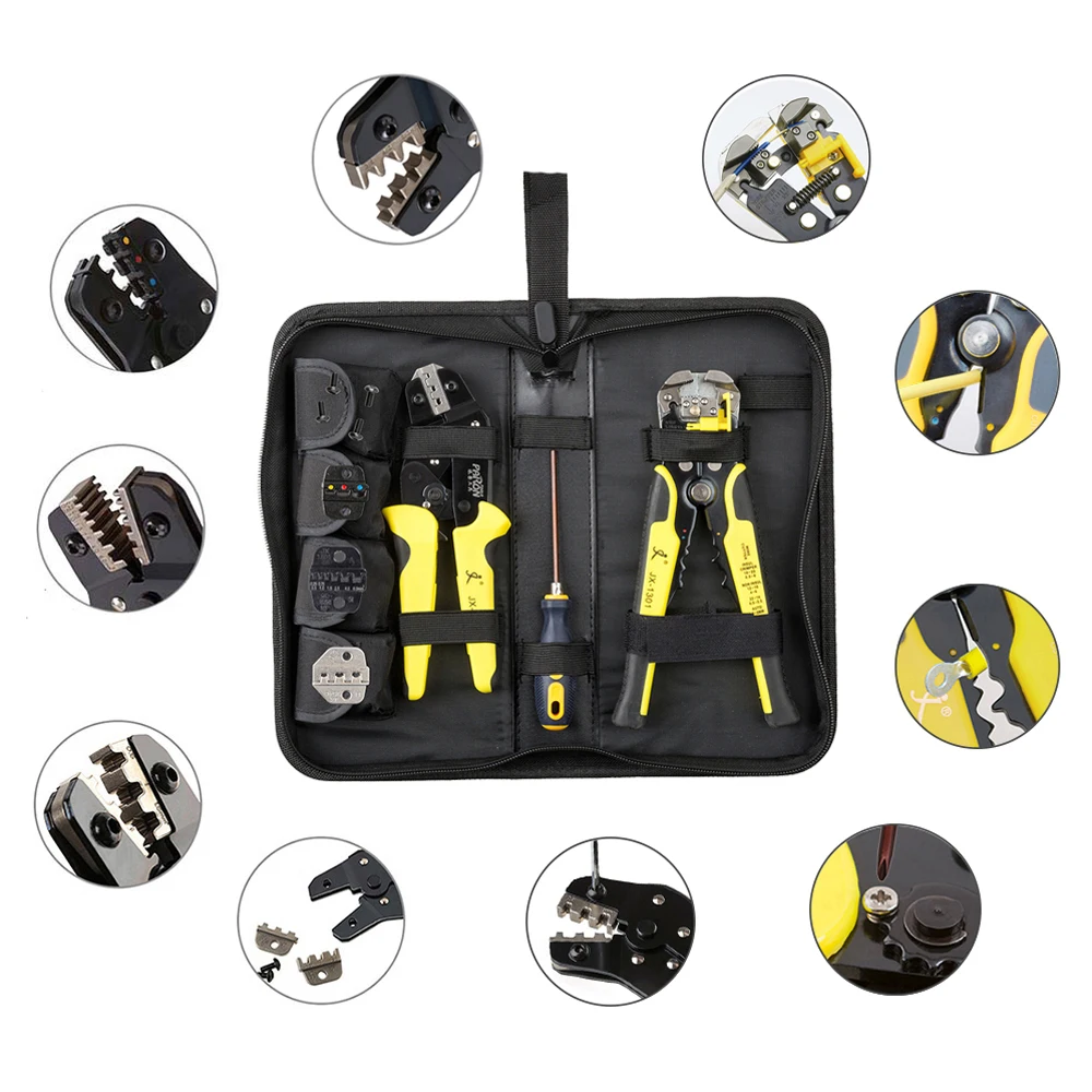 

4pcs Multi tools Wire Crimper Tools Kit Engineering Ratchet Terminal Crimping Plier Wire Crimper + Wire Stripper+S2 Screwdiver