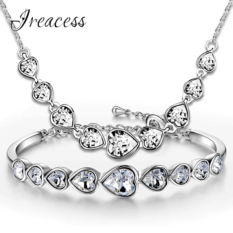 

2018 New Fashion Austria Crystal Jewelry Sets For Women Love Heart Wedding Bracelets and Necklace Jewelry Sets Girlfriend Gift