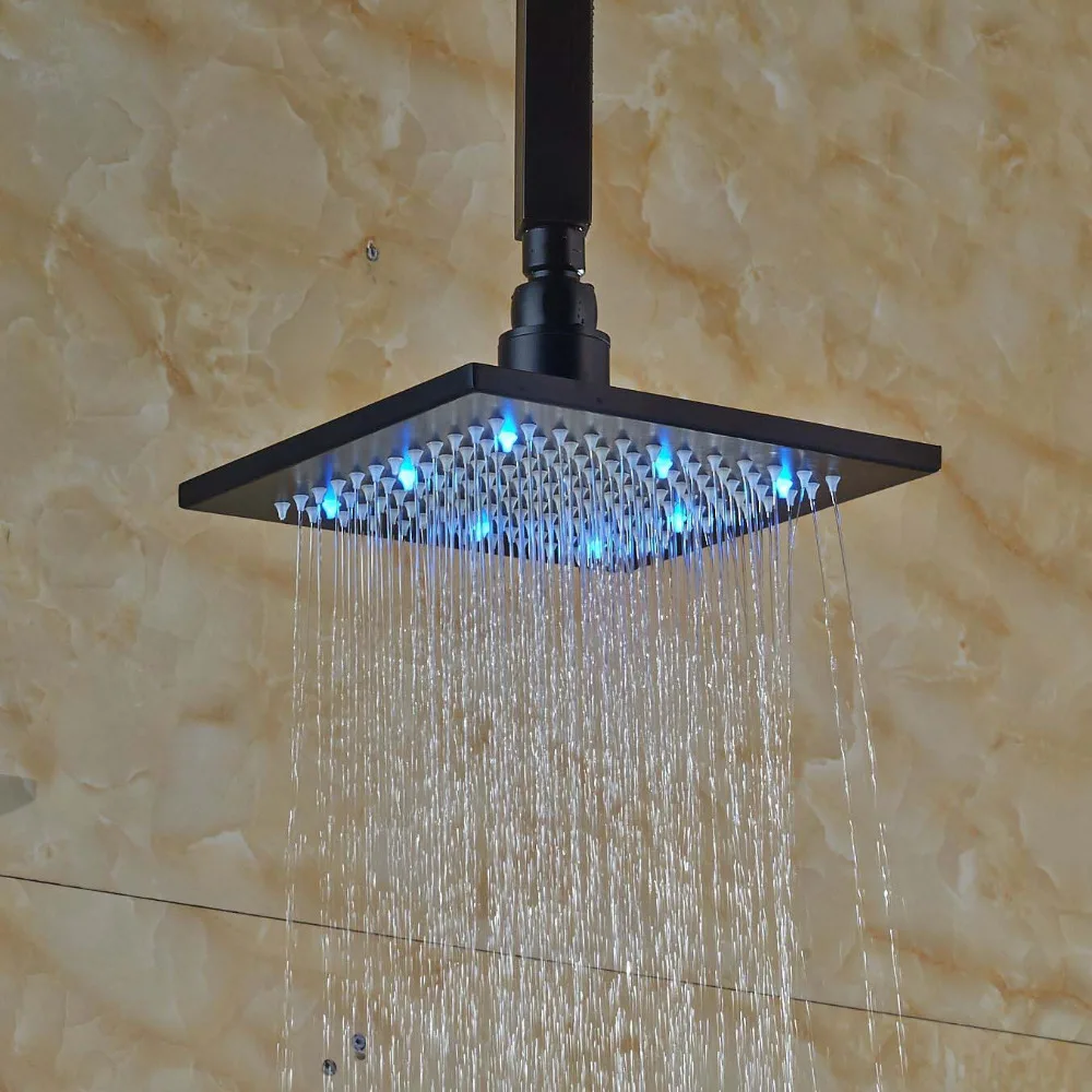 ORB Ceiling Mounted Brass Shower Arm LED Colors 8" Shower Head with