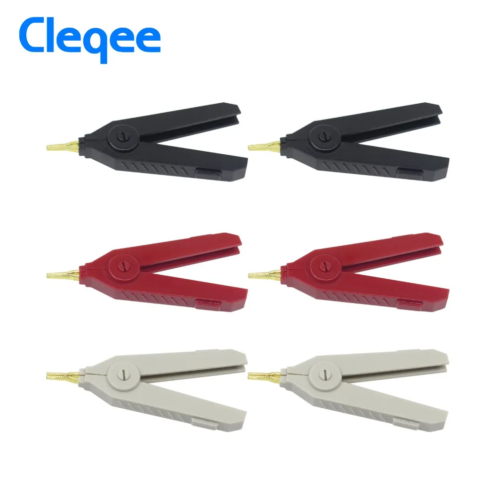 

Cleqee P2004 6pcs/lot 90mm 20A 3pcs Alligator Kelvin Copper Gold Plate Clip Grey+Black+Red