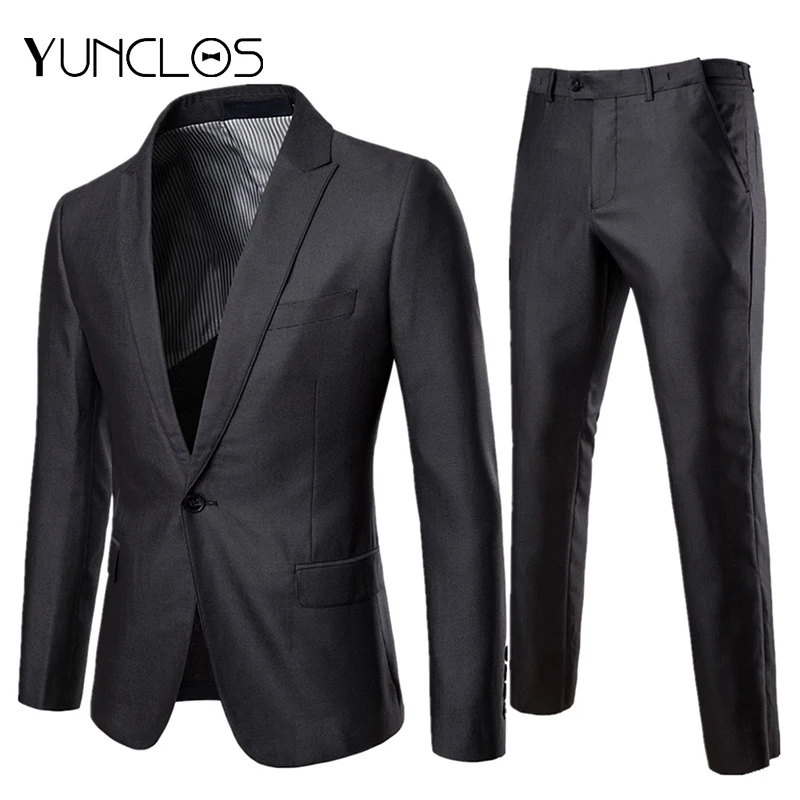 

YUNCLOS 2 PCS Men's Suits Slim Fit Wedding Suits One Buttons Solid Color Formal Suits Business Prom Suits with Pant For Men